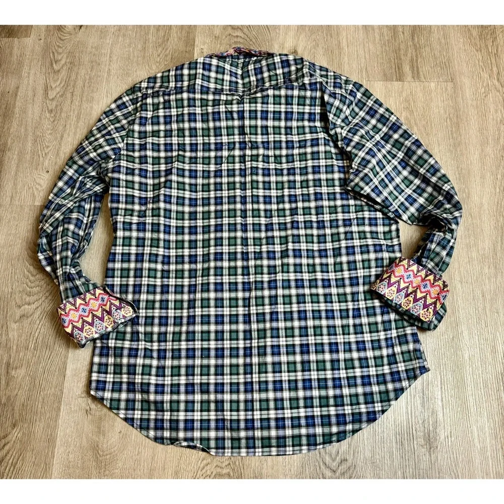 Robert Graham Men's Plaid Button Down Shirt Colorful‎ Accents Large Flip Cuff